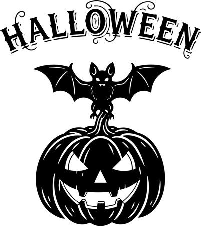 Halloween Pumpkin with bat.Vector illustration ready for vinyl cutting.のイラスト素材