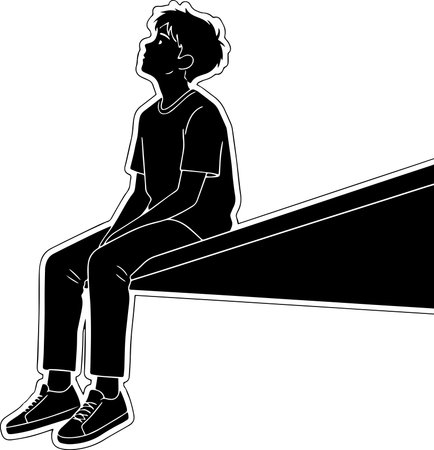 Teenage Boy Sitting on a Bench.Vector illustration ready for vinyl cutting.のイラスト素材