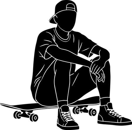Skateboarder.Vector illustration ready for vinyl cutting on white background.のイラスト素材