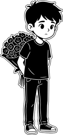 Boy with a bouquet of flowers.Vector illustration ready for vinyl cutting.のイラスト素材