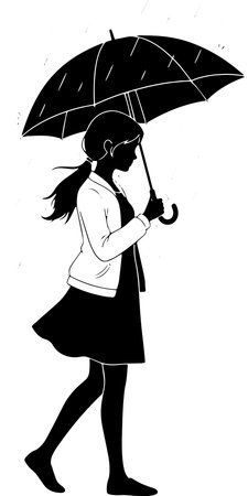 illustration of a girl with an umbrella in black and white colorsのイラスト素材