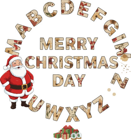 Christmas card with Santa Claus and lettering Merry Christmas and Happy New Yearのイラスト素材