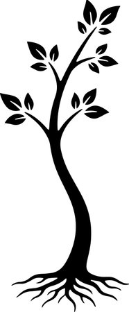 Black Silhouette of Tree with Roots. Vector Illustration.のイラスト素材