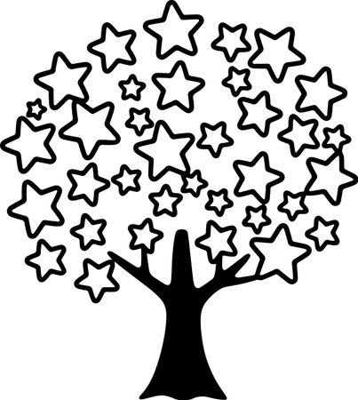 Illustration of a tree with five stars in the shape of a starのイラスト素材