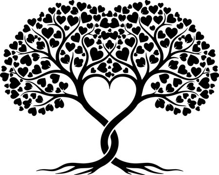 Love tree with heart-shaped leaves. Vector illustration ready for vinyl cutting.のイラスト素材