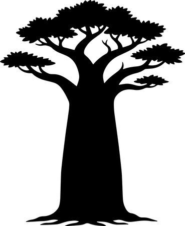 African Baobab Tree Silhouette Isolated on White Backgroundのイラスト素材