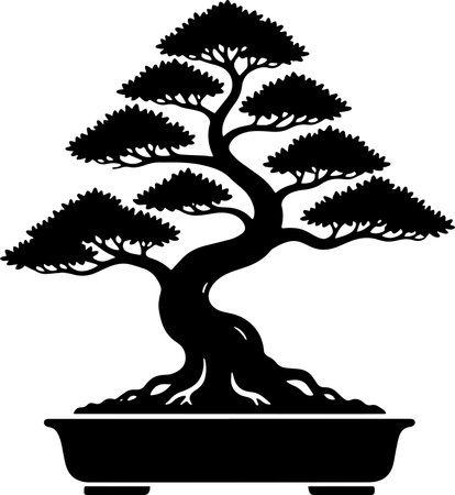 Bonsai tree in pot. Vector illustration ready for vinyl cutting.のイラスト素材