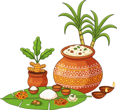 Vector illustration of Pongal or Pongal or Pongal or Pongal or Pongal is a spice and herbs used in Indian cuisine.のイラスト素材