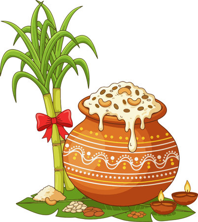 Illustration of a Clay Pot Full of Honey and a Sugar Plantのイラスト素材