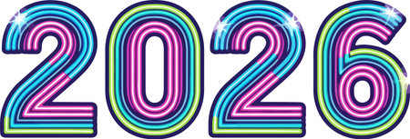 Happy New Year 2016. Colored neon numbers. Vector illustration.のイラスト素材