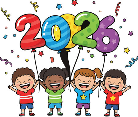 Happy children with new year 2016 design, vector illustration eps 10.のイラスト素材