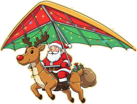 Santa Claus riding a hang glider on a white background. Vector illustrationのイラスト素材