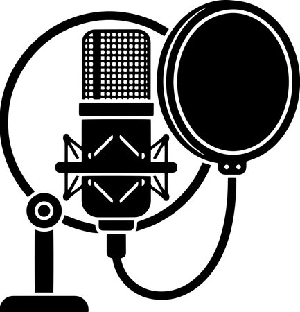 Microphone and microphone stand on a white background. Vector illustration.のイラスト素材