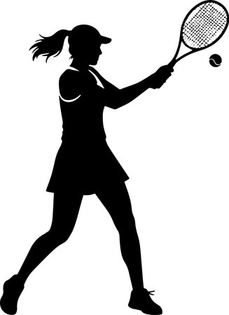 Tennis player. Silhouette of a woman playing tennis.のイラスト素材