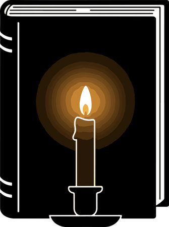Candle in a book on a black background. Vector illustration.のイラスト素材