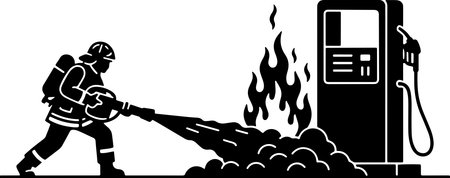 Fireman with Gasoline Pump.Vector illustration ready for vinyl cutting.のイラスト素材