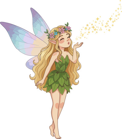 Beautiful fairy with a flower in her hair. Vector illustration.のイラスト素材