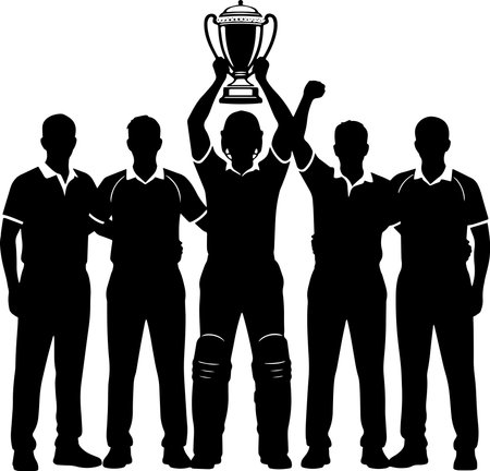 illustration of a group of people with a trophy on white backgroundのイラスト素材