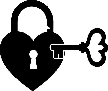Lock and key in the shape of a heart on a white backgroundのイラスト素材