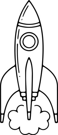 Black and White Cartoon Illustration of Space Shuttle or Rocket for Coloring Bookのイラスト素材
