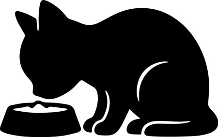 Cat eating from a bowl isolated on white background. Vector illustration.のイラスト素材