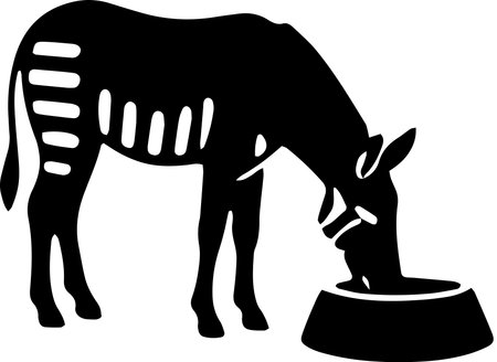 Illustration of a donkey drinking from a bowl on a white backgroundのイラスト素材