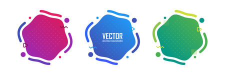 Abstract modern graphic elements set. Dynamical colored hexagon forms and line. Gradient abstract banners with flowing liquid shapes. Template for the design of a logo, flyer or presentation. Vector.のイラスト素材