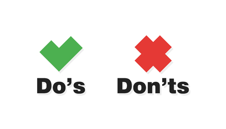 Do and Dont check tick mark and red cross icons isolated on white background. Vector Do's and Don'ts checklist or choice option symbolsのイラスト素材