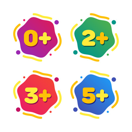 Set of kids age restrictions. Cartoon color vector illustration.のイラスト素材