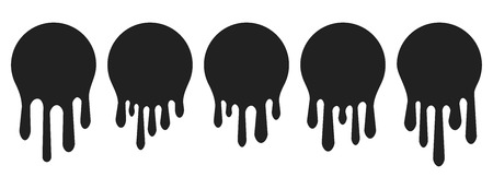 Dripping paint icon set. Current liquid. Paint flows. Melted circle logo. Current stains and inks. Vector illustration.のイラスト素材