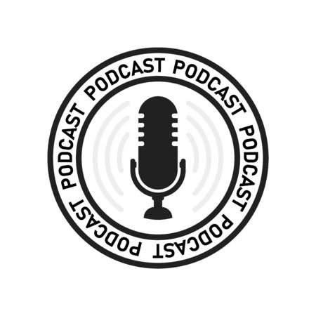 simple flat podcast recording, podcasting icon or symbol with microphone vector illustrationのイラスト素材