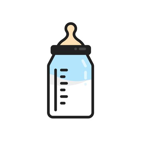 Baby milk bottle icon. Thin linear baby milk bottle outline icon isolated on white background from kid and baby collection. Line vector sign, symbol for web and mobileのイラスト素材