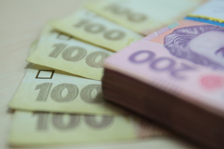 Ukrainian money. Ukrainian currency. Ukrainian hryvniasの写真素材