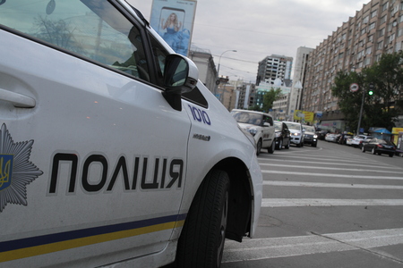Collision of two cars in Victory Square in Kiev, Ukraine, July 3, 2017のeditorial素材