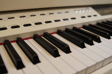 Close up piano key white classical piano.の写真素材