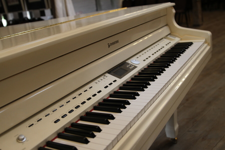 Close up piano key white classical piano.のeditorial素材