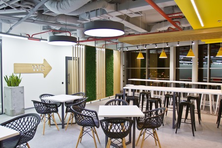 Luxury dining room, small office and modern white kitchen. Interior designの写真素材