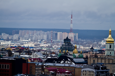Panorama of the city, real estate in the background of the horizon and cloudsの写真素材
