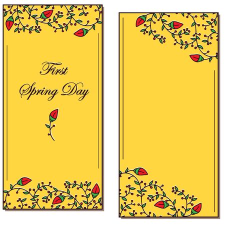 First spring day postcard with flower and leavesのイラスト素材