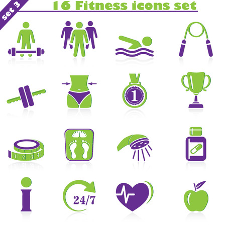 Fitness icons set, vector set of 16 fitness signs.のイラスト素材