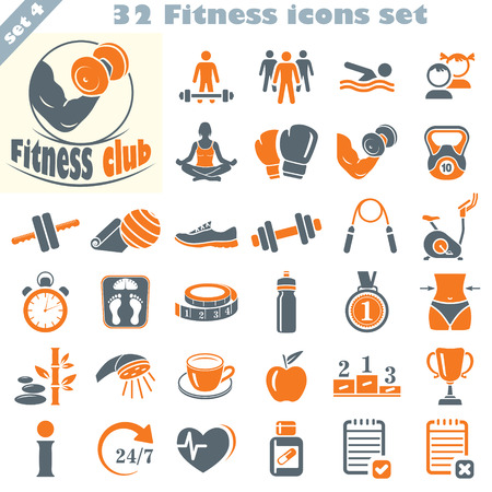 Fitness icons set, vector set of 32 fitness signs.のイラスト素材