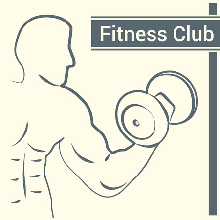 Fitness club logo with a silhouette of a man bodybuilder with dumbbells in handのイラスト素材