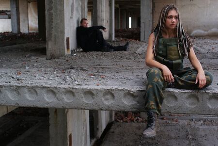 The young woman. A military uniform. Gogglesの写真素材