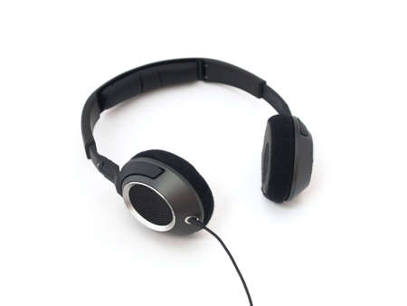 Black headphones isolated on a white backgroundの写真素材