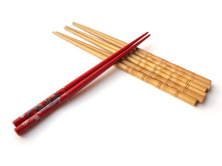 Several pairs of chopsticks isolated on whiteの写真素材