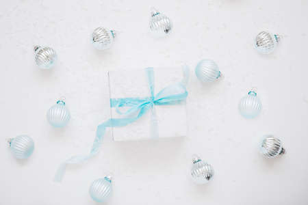 New year and Christmas tree decorations on white backgroundの写真素材