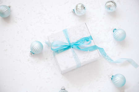 New year and Christmas tree decorations on white backgroundの写真素材