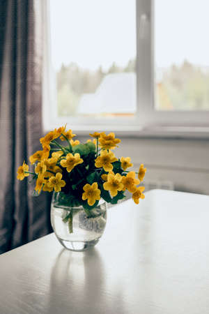 small beautiful bouquet og first spring flowersの写真素材