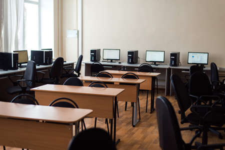 empty auditorium or computer class in high school or collegeの写真素材
