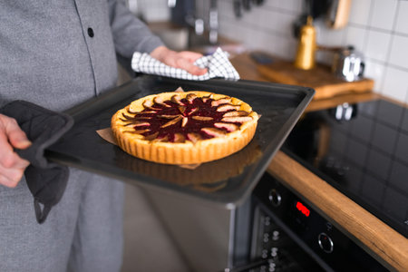 cooking fruit and berry pie at homeの写真素材